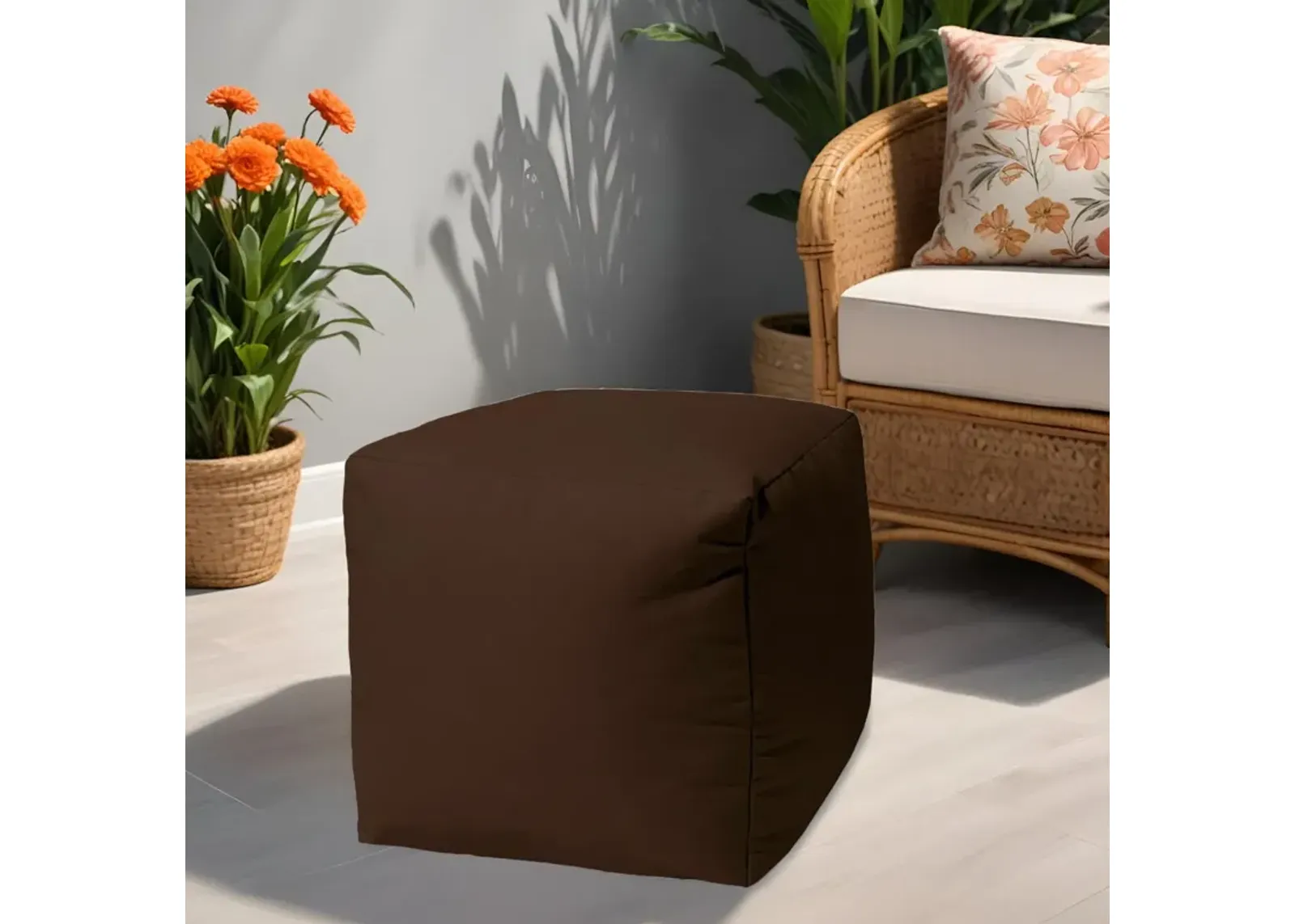 Cool Solid Color Indoor Outdoor Pouf Cover - Dark Chocolate Brown