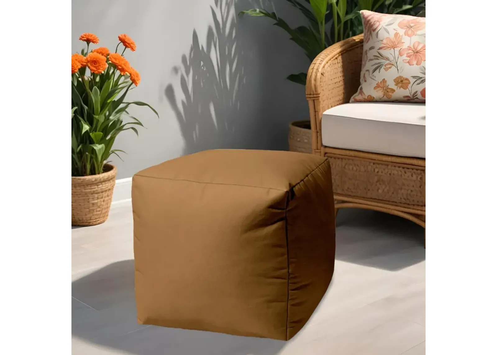 Canvas Cube Outdoor Pouf Cover - Brown