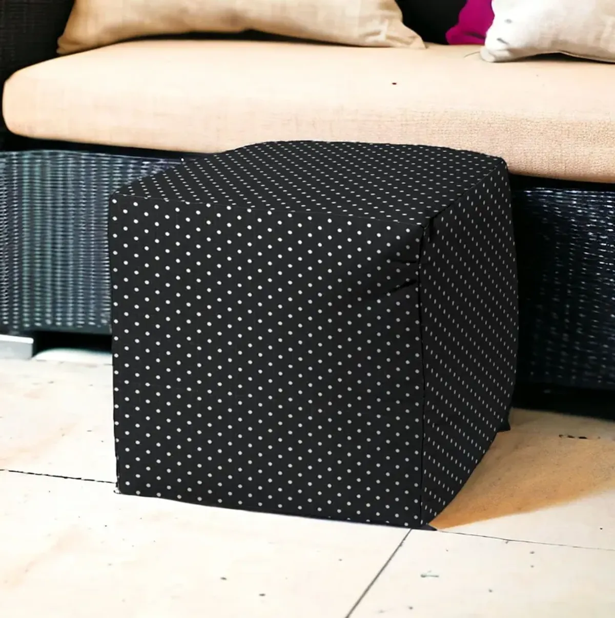 Cube Polka Dots Indoor Outdoor Pouf Cover - Black / White