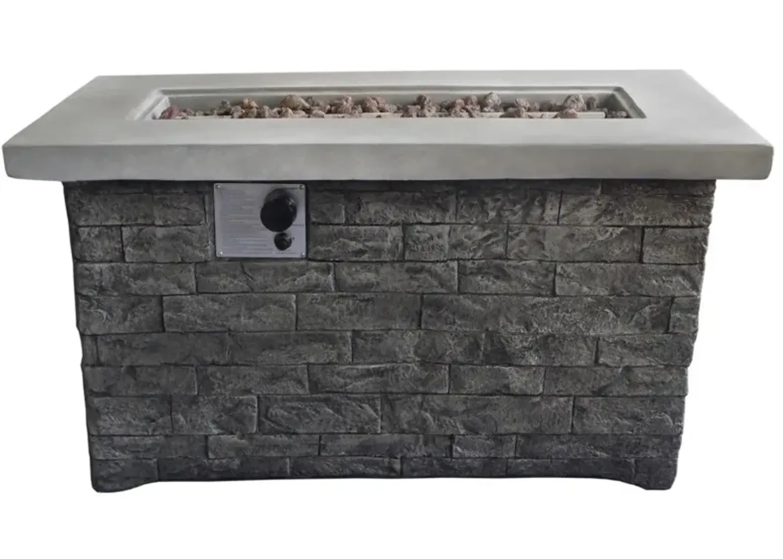 Rectangular Brick Gas Fire Pit With Lava Rocks - Gray