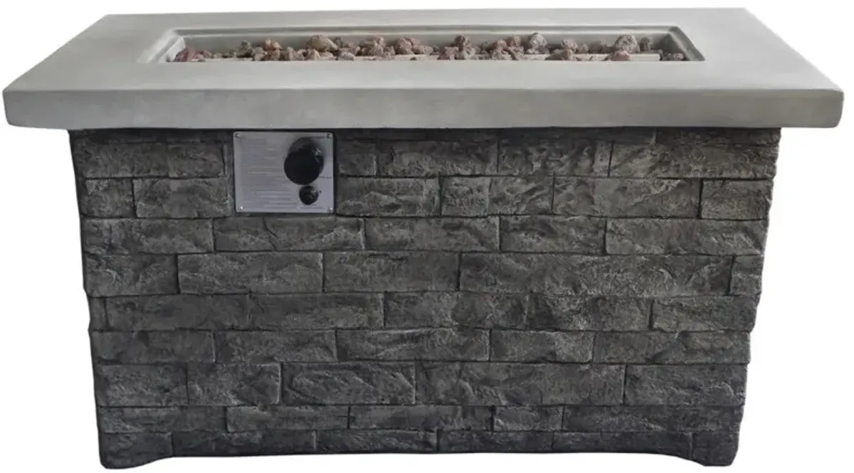 Rectangular Brick Gas Fire Pit With Lava Rocks - Gray