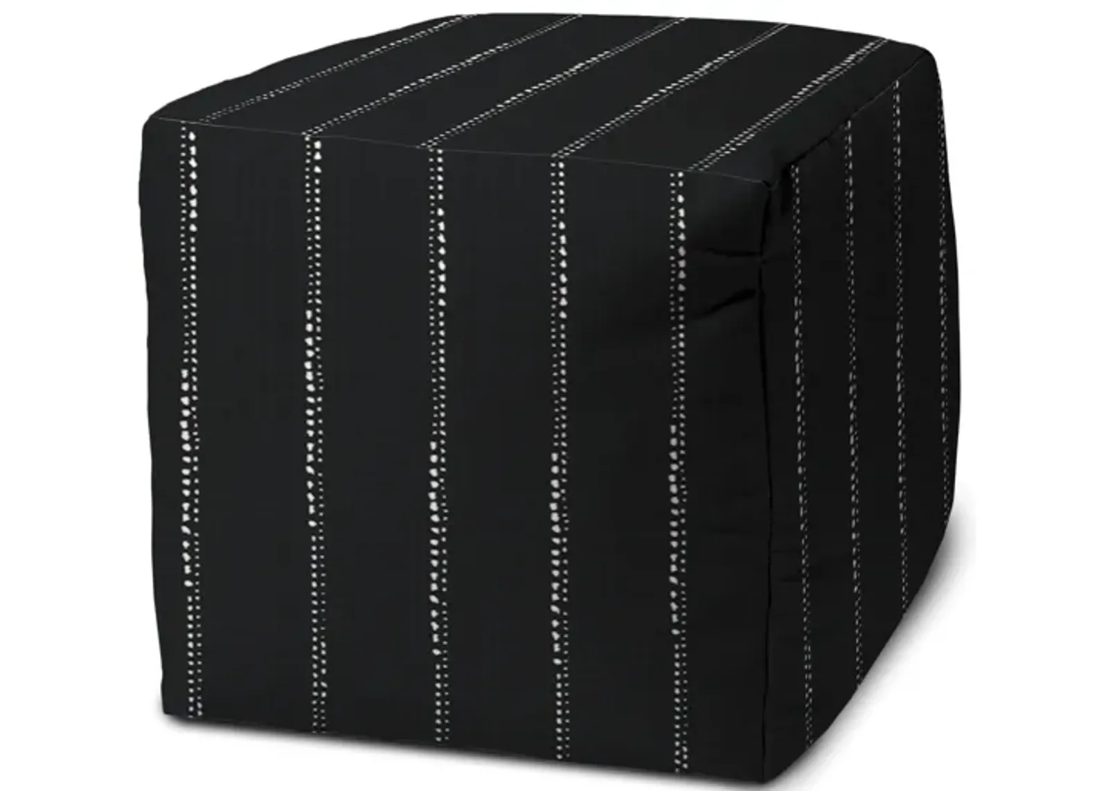 Cube Striped Indoor Outdoor Pouf Cover - Black