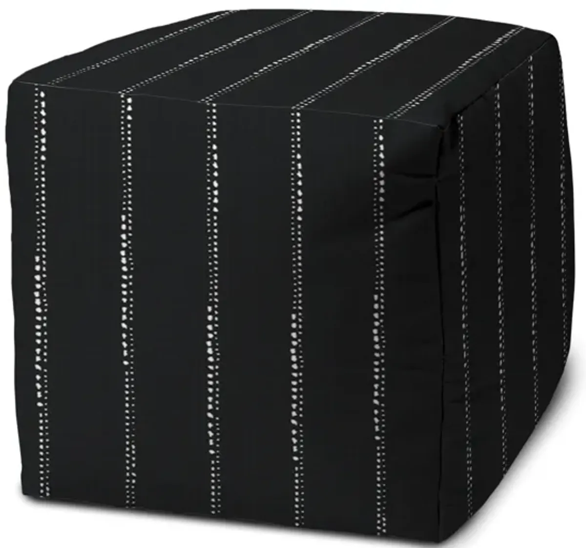 Cube Striped Indoor Outdoor Pouf Cover - Black