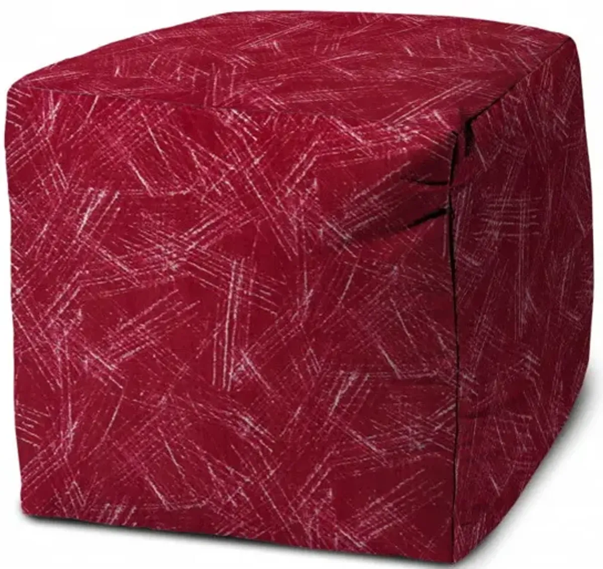 Polyester Cube Striped Indoor Outdoor, Pouf Ottoman - Red