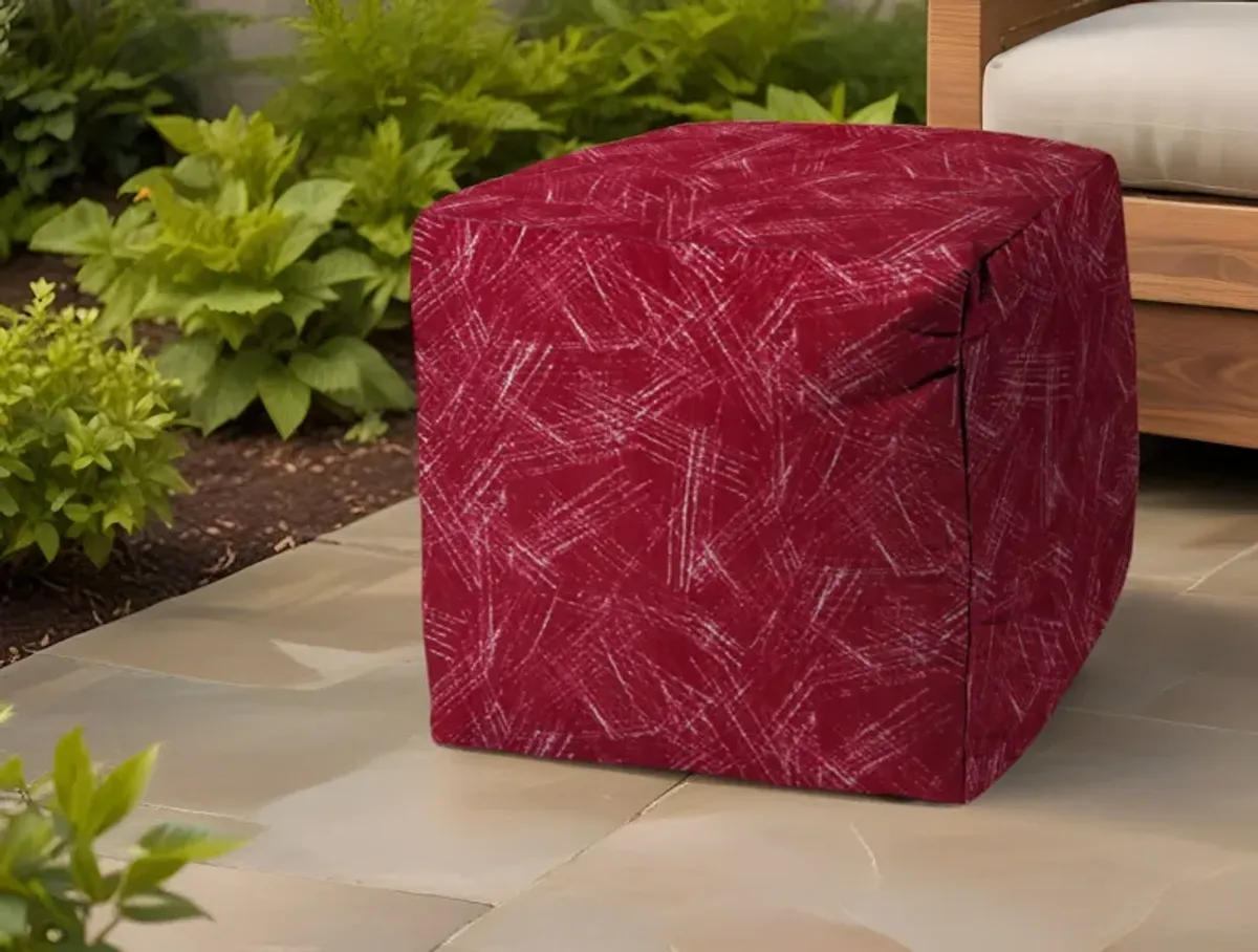 Polyester Cube Striped Indoor Outdoor, Pouf Ottoman - Red