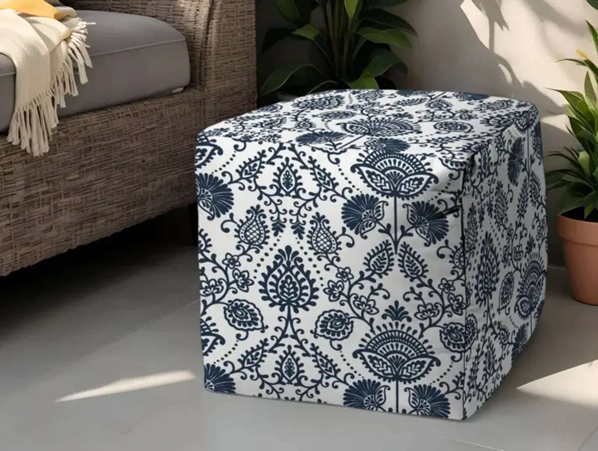 Polyester Cube Indoor Outdoor Pouf Ottoman - Blue