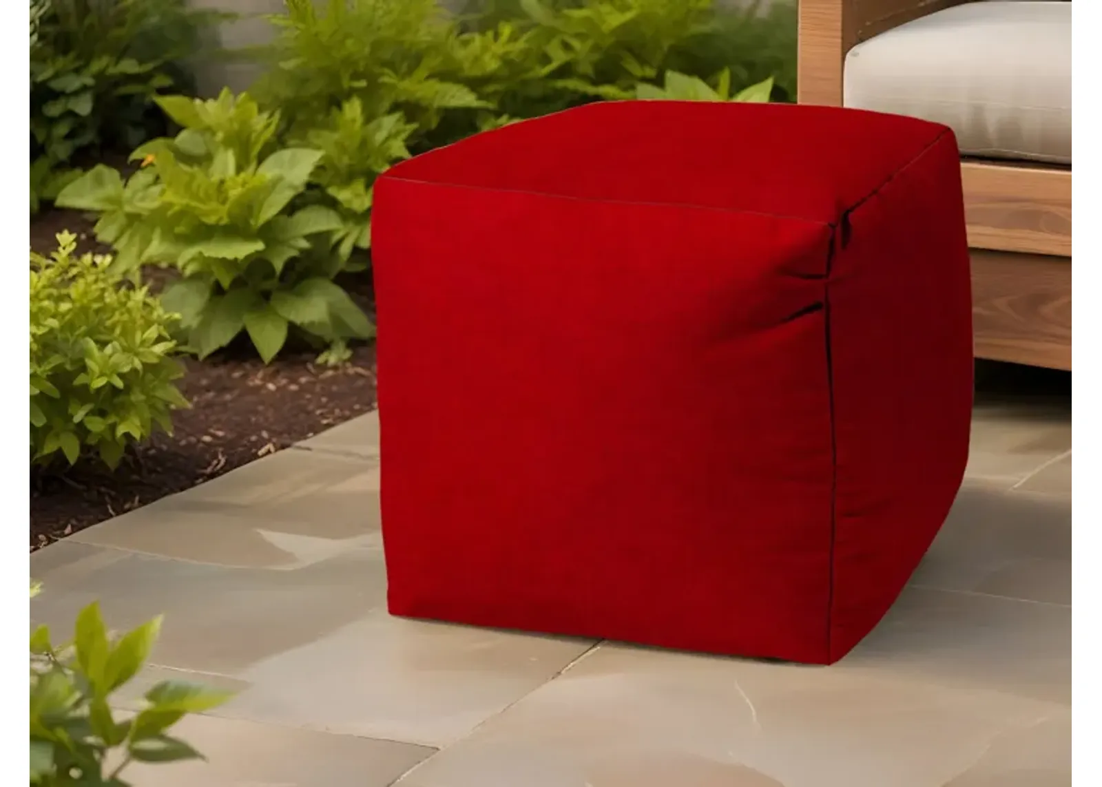 Polyester Cube Indoor / Outdoor Pouf Ottoman - Red