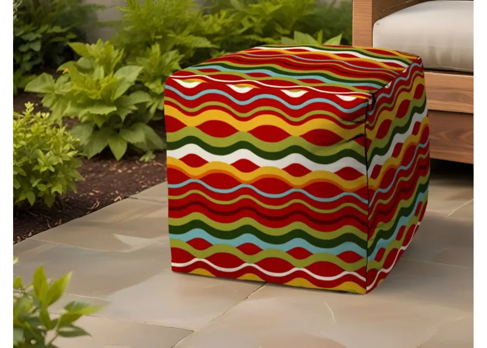 Cube Indoor Outdoor Pouf Ottoman - Red