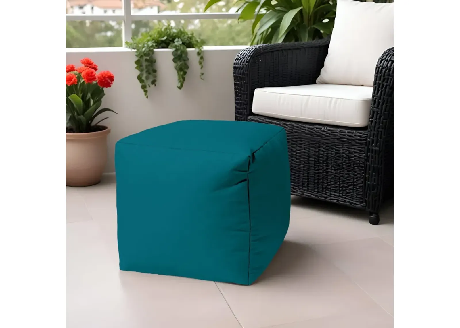 Cool Solid Color Indoor Outdoor Pouf Cover - Dark Teal