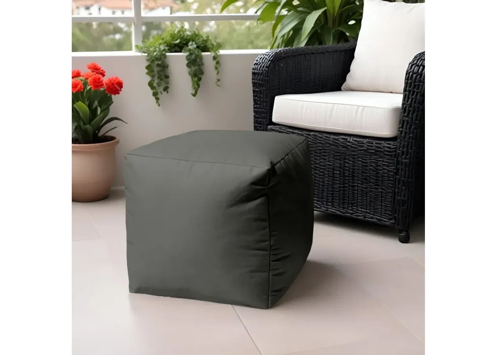 Cool Solid Color Indoor Outdoor Pouf Cover - Dark Gray