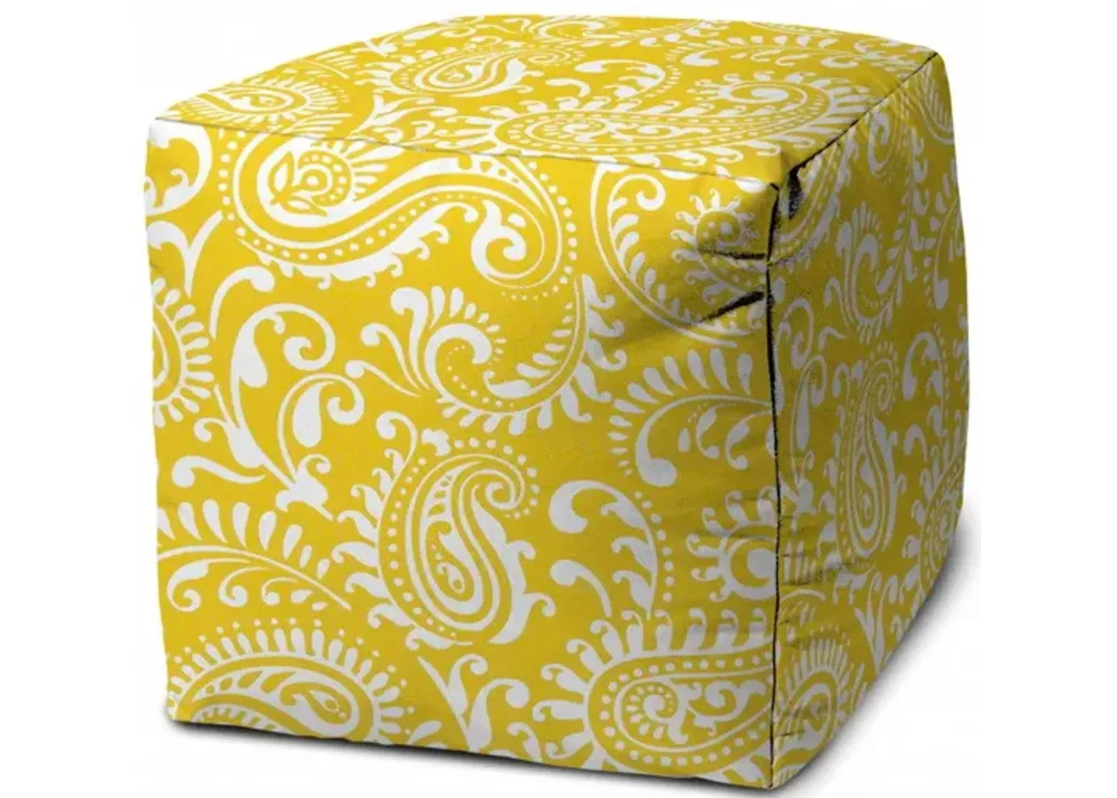 Cube Paisley Indoor Outdoor Pouf Cover - Yellow