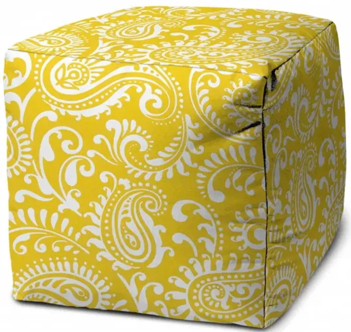 Cube Paisley Indoor Outdoor Pouf Cover - Yellow