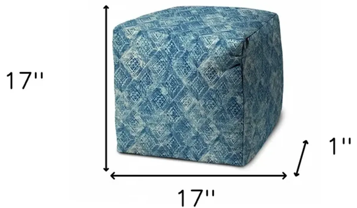 Cube Geometric Indoor Outdoor Pouf Cover - Blue