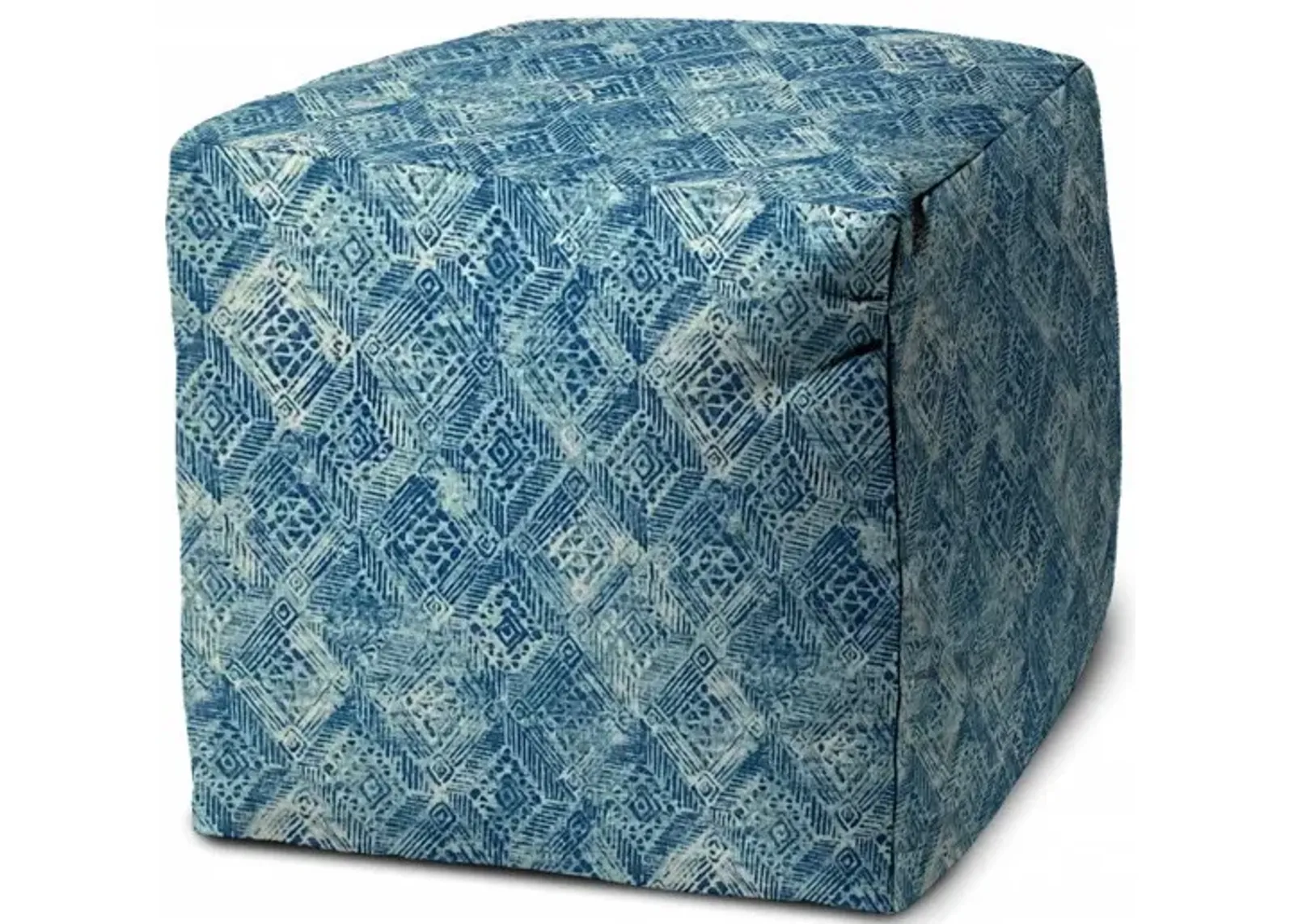 Cube Geometric Indoor Outdoor Pouf Cover - Blue