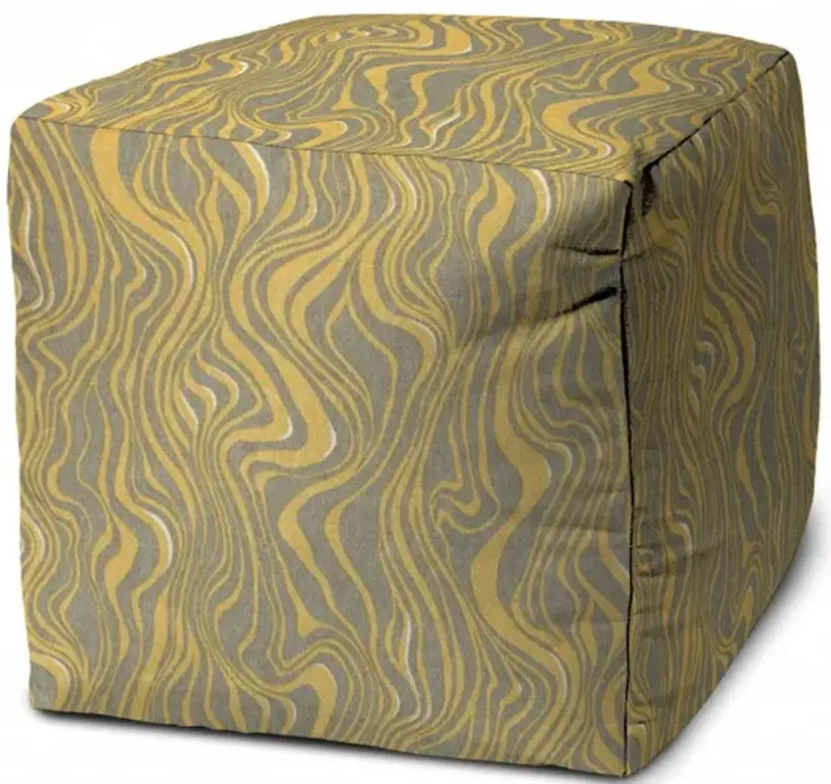Cube Abstract Indoor Outdoor Pouf Cover - Yellow