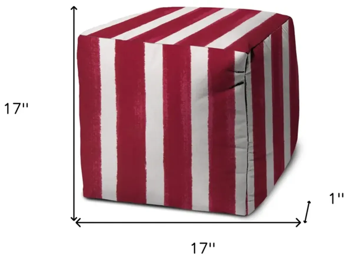 Cube Striped Indoor Outdoor Pouf Cover - Pink / White