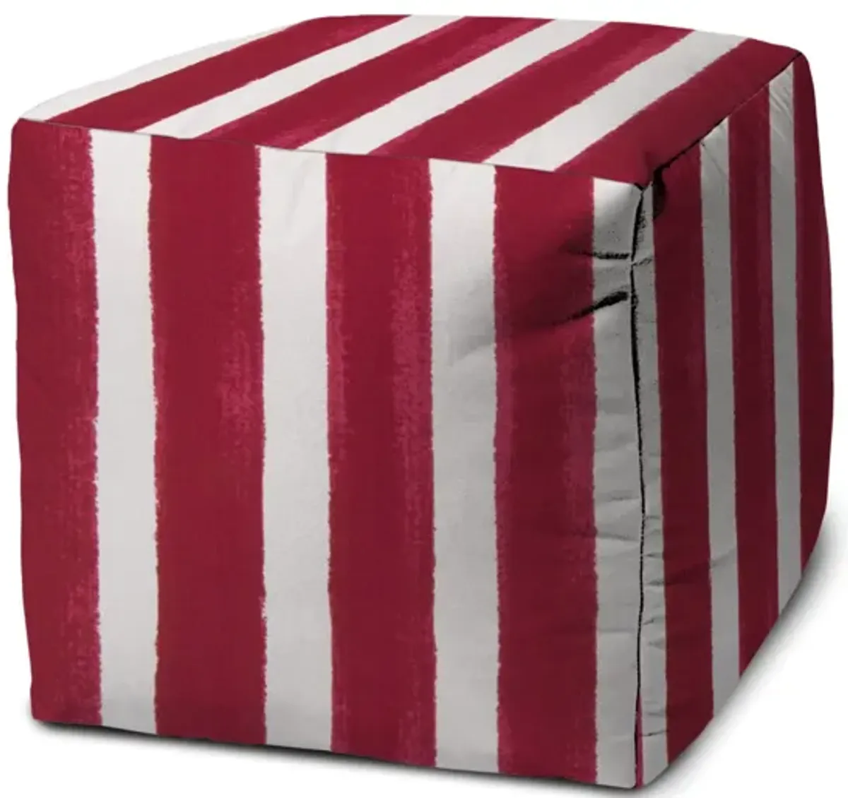 Cube Striped Indoor Outdoor Pouf Cover - Pink / White