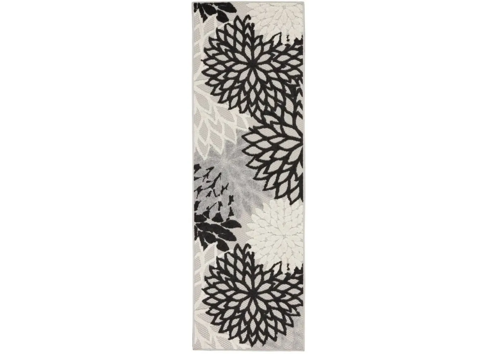 2' X 12' Floral Non Skid Indoor / Outdoor Runner Rug - Black / White