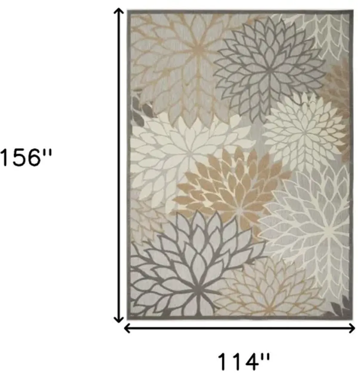 10' X 13' Floral Non Skid Indoor Outdoor Area Rug - Natural