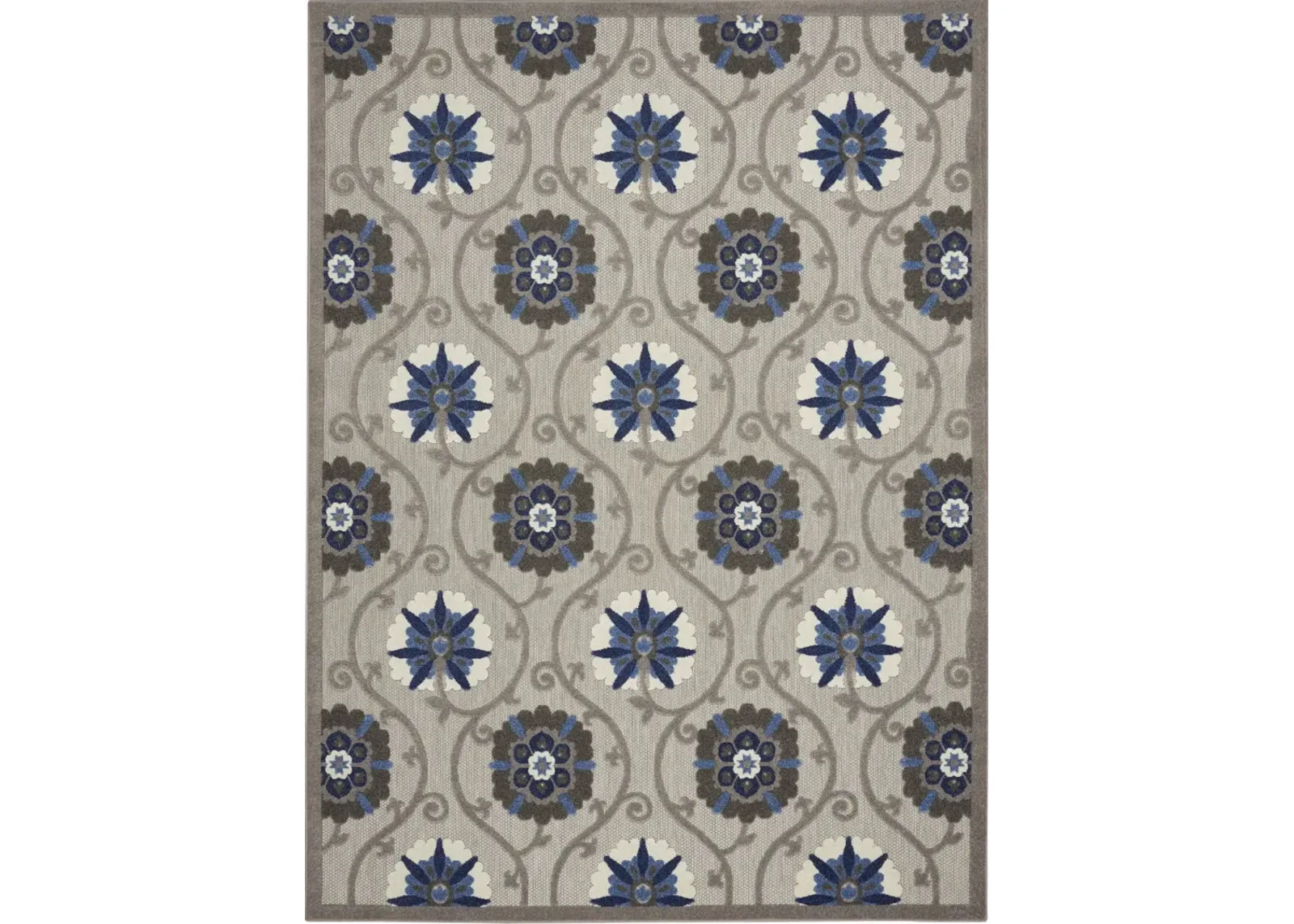 10' X 13' Floral Non Skid Indoor / Outdoor Area Rug - Gray / Blue