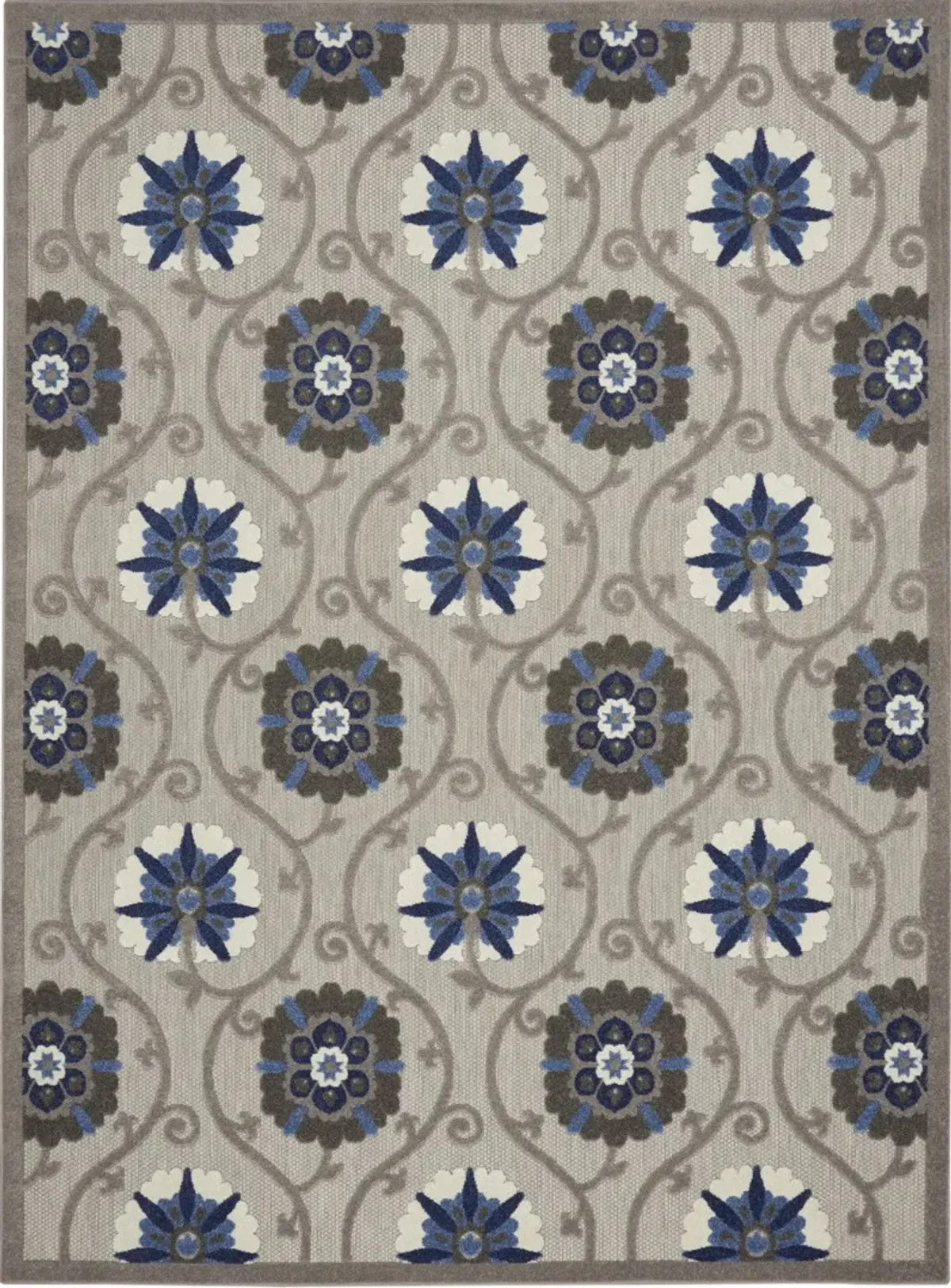 10' X 13' Floral Non Skid Indoor / Outdoor Area Rug - Gray / Blue