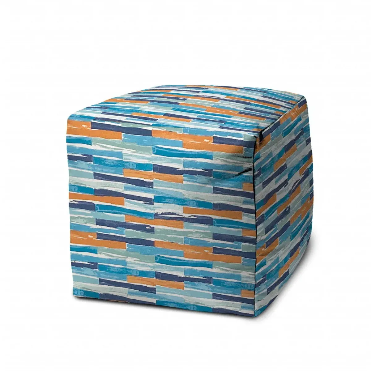 Cube Geometric, Indoor / Outdoor Pouf Cover - Blue