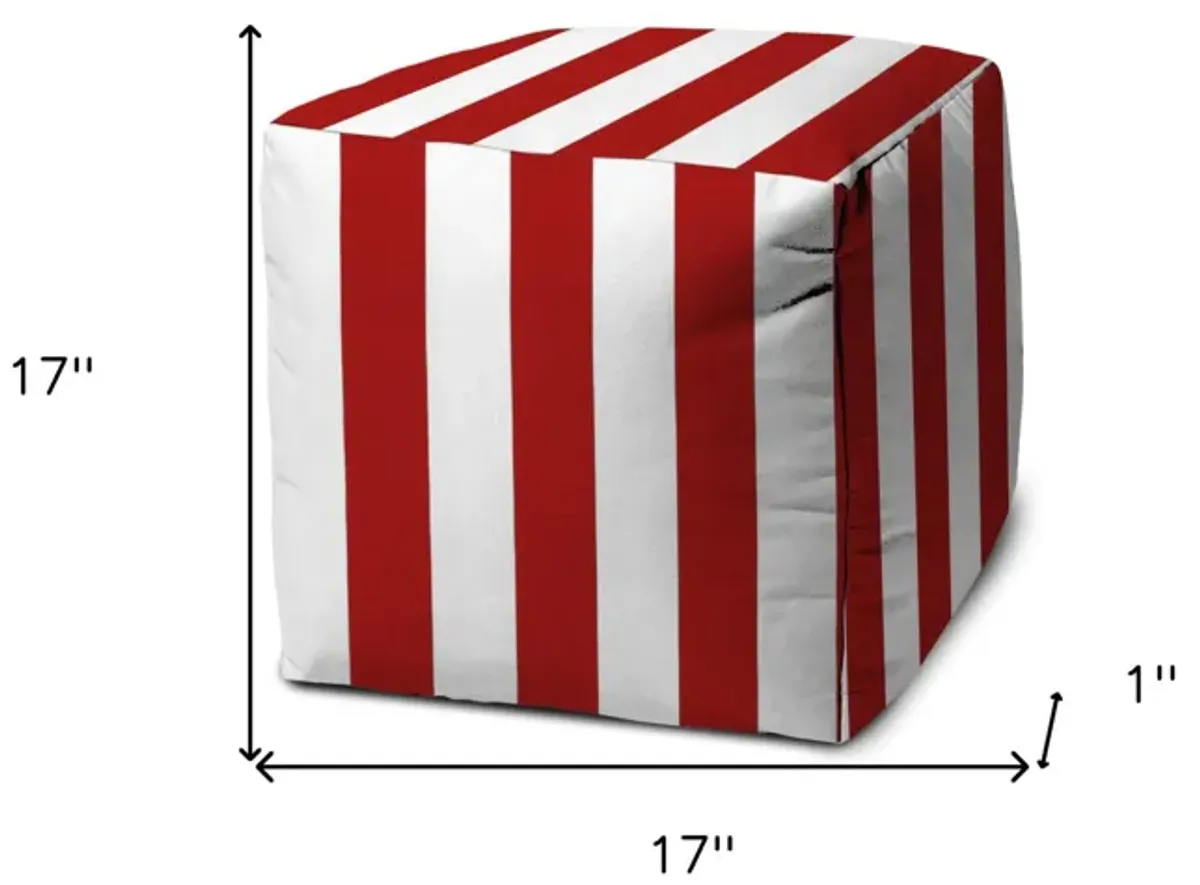 Cube Striped Indoor Outdoor Pouf Cover - Red / White