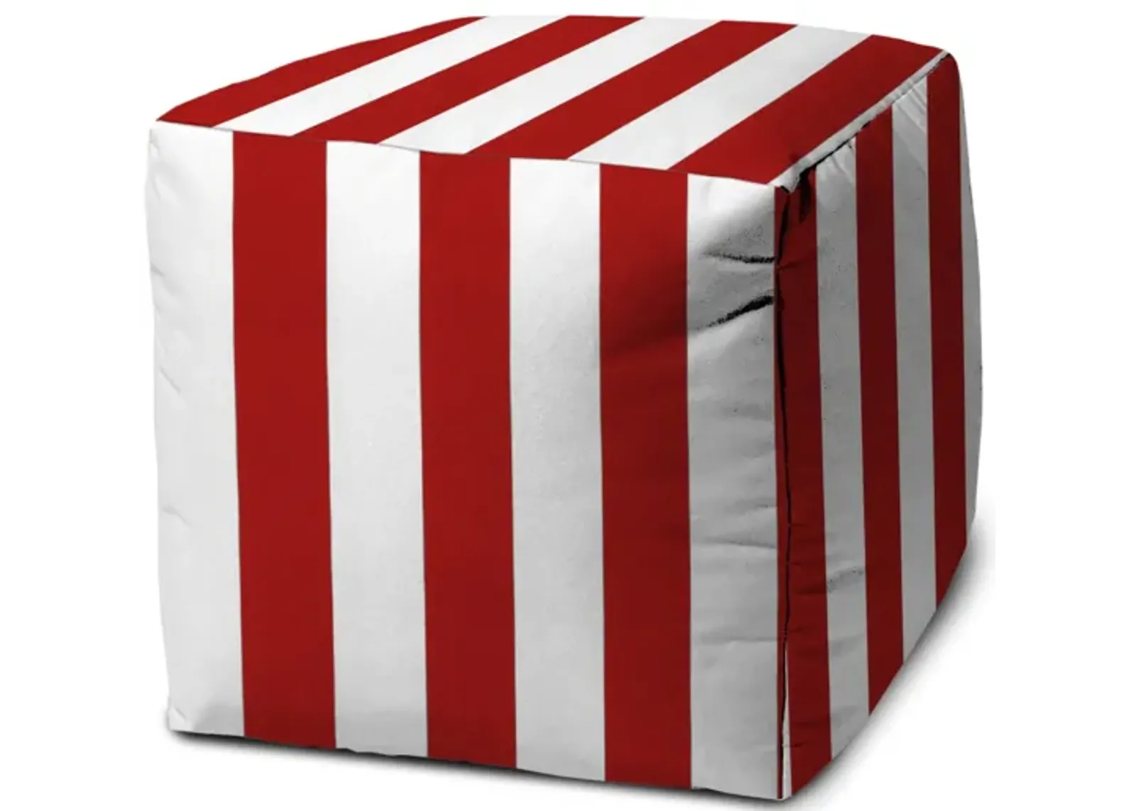 Cube Striped Indoor Outdoor Pouf Cover - Red / White