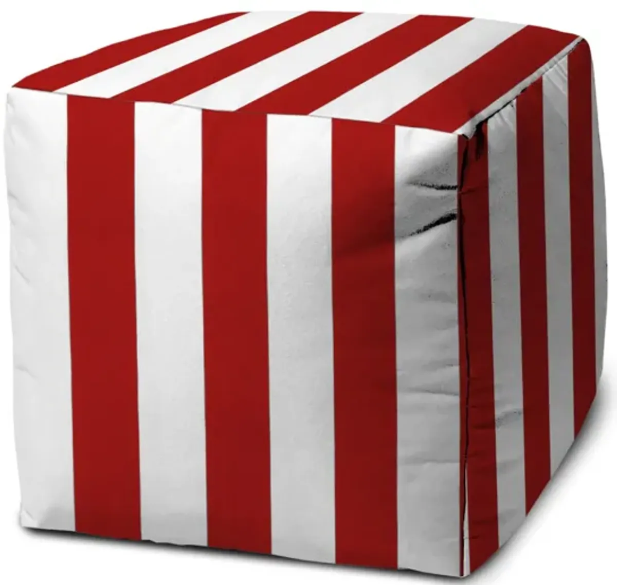 Cube Striped Indoor Outdoor Pouf Cover - Red / White