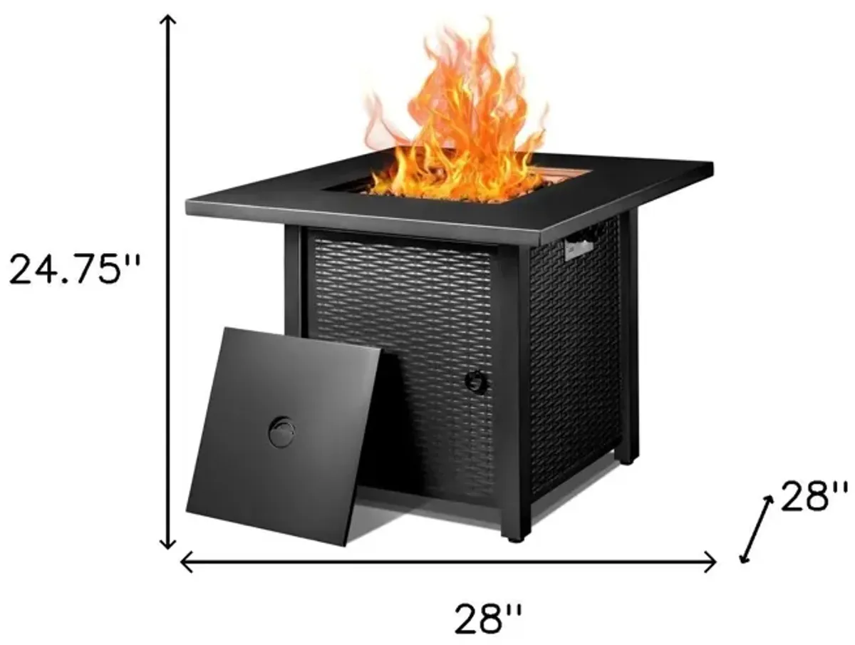 Stainless Steel Propane Square Fire Pit Table - Black