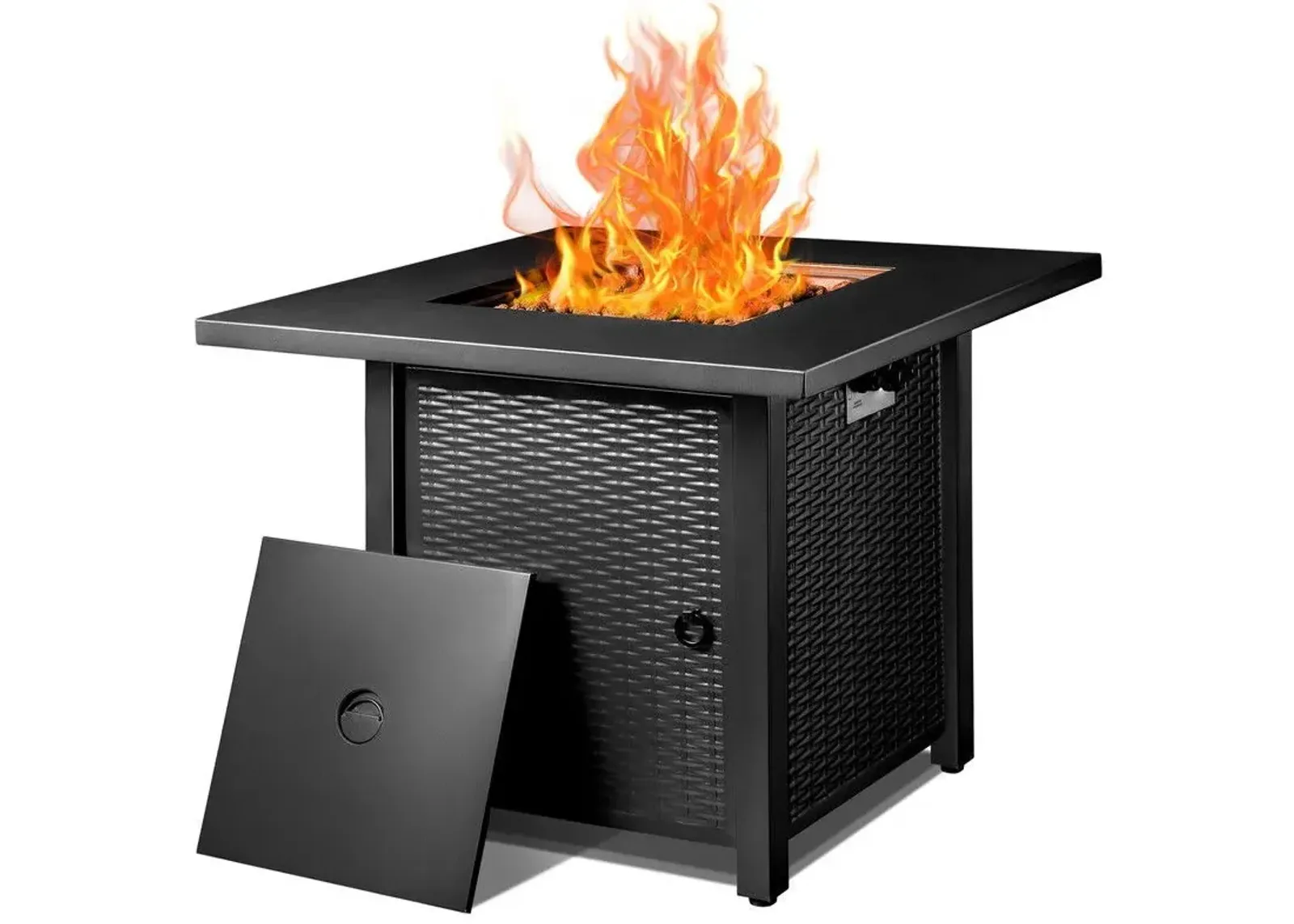 Stainless Steel Propane Square Fire Pit Table - Black