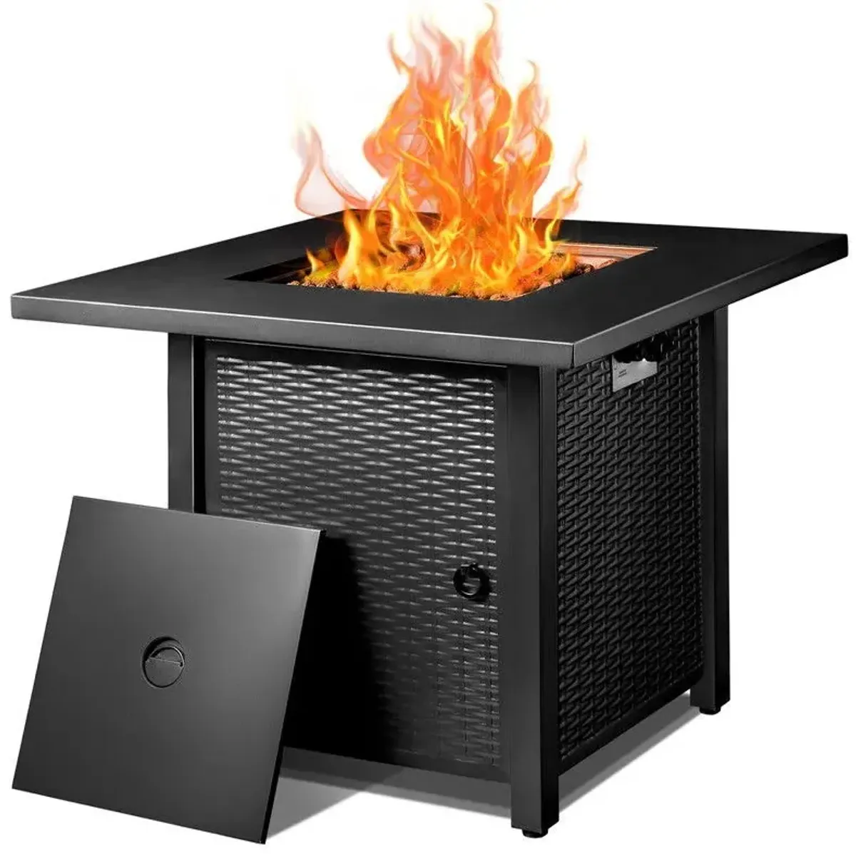 Stainless Steel Propane Square Fire Pit Table - Black