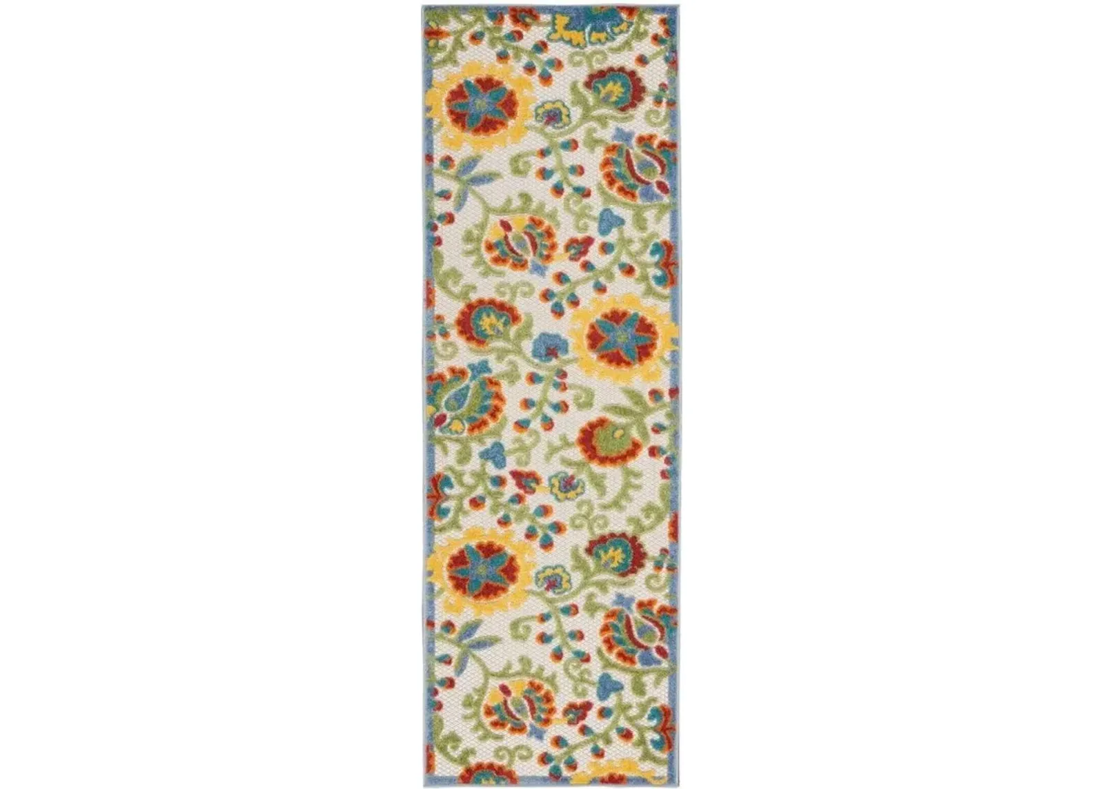 2' X 6' Floral Non Skid Indoor / Outdoor Runner Rug - Ivory Green Yellow