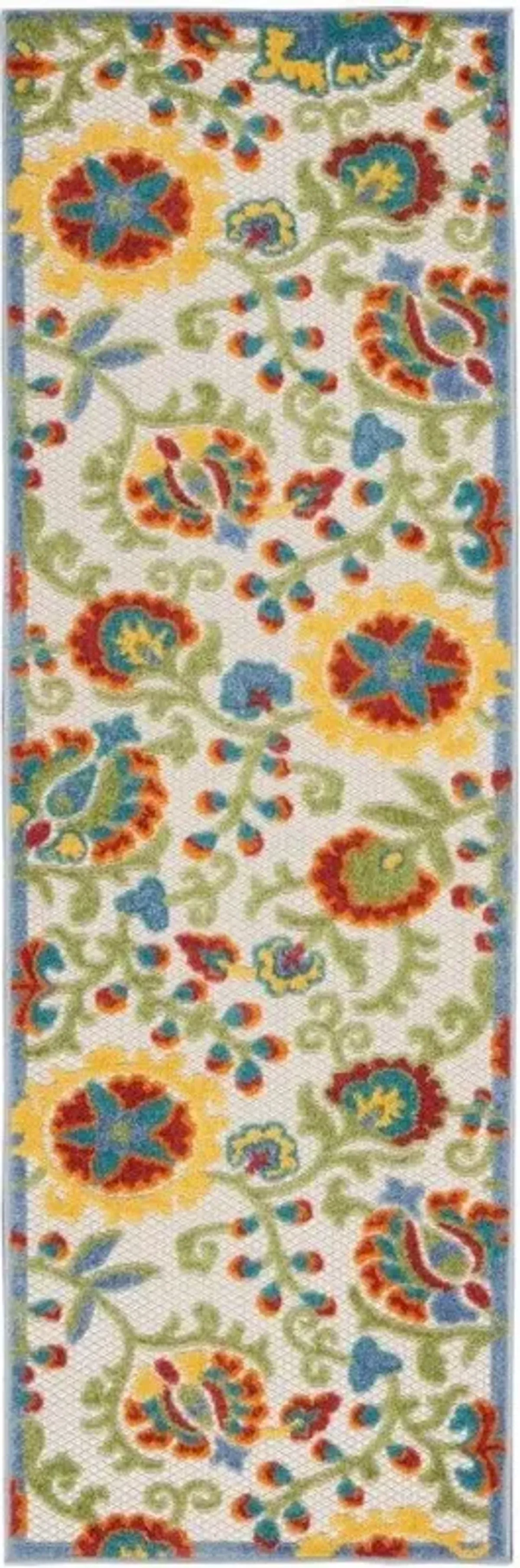 2' X 6' Floral Non Skid Indoor / Outdoor Runner Rug - Ivory Green Yellow