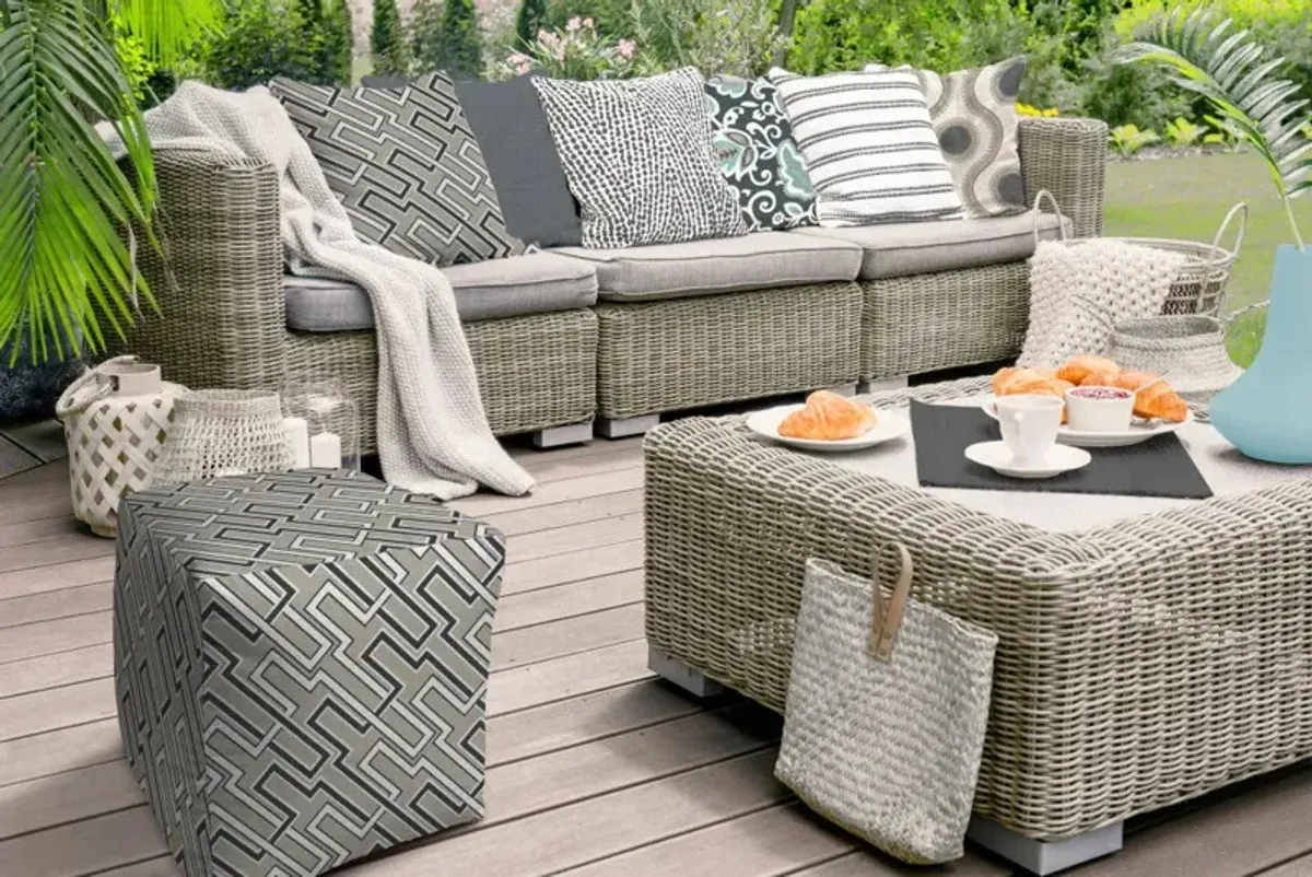 Cube Geometric Indoor Outdoor Pouf Cover - Taupe