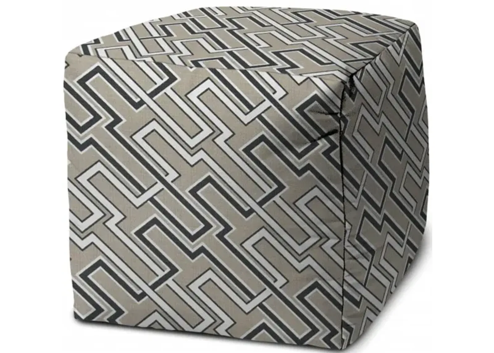 Cube Geometric Indoor Outdoor Pouf Cover - Taupe