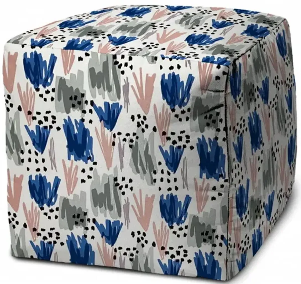 Cube Geometric Indoor Outdoor Pouf Cover - Pink / White