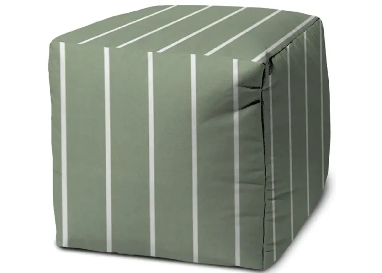 Cube Striped Indoor Outdoor Pouf Cover - Green