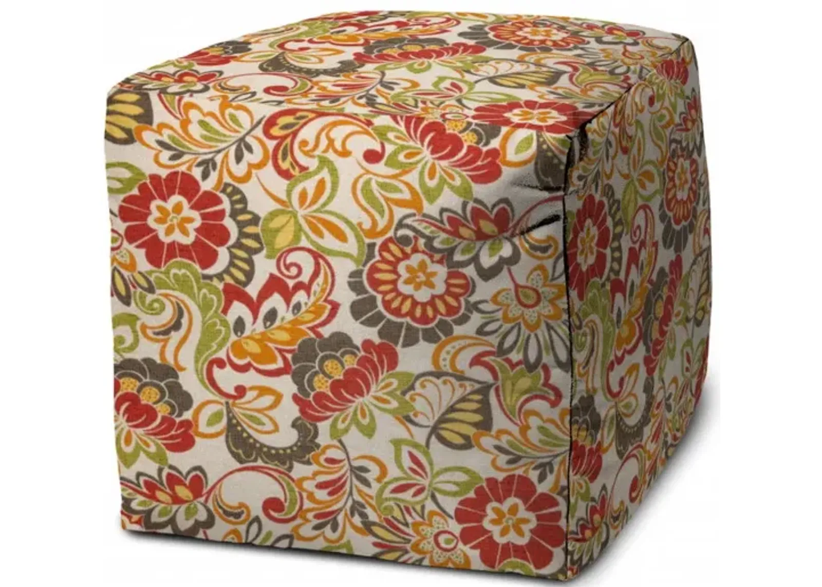 Cube Floral Indoor Outdoor Pouf Cover - Gray