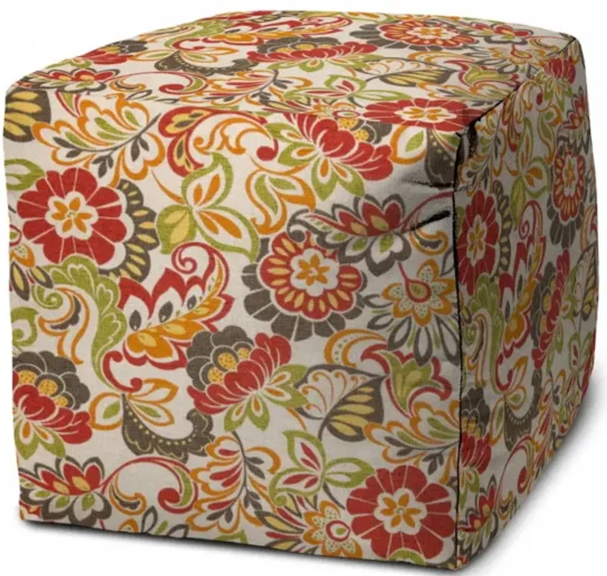 Cube Floral Indoor Outdoor Pouf Cover - Gray