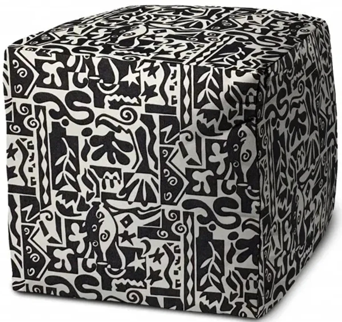 Cube Geometric Indoor Outdoor Pouf Cover - Black