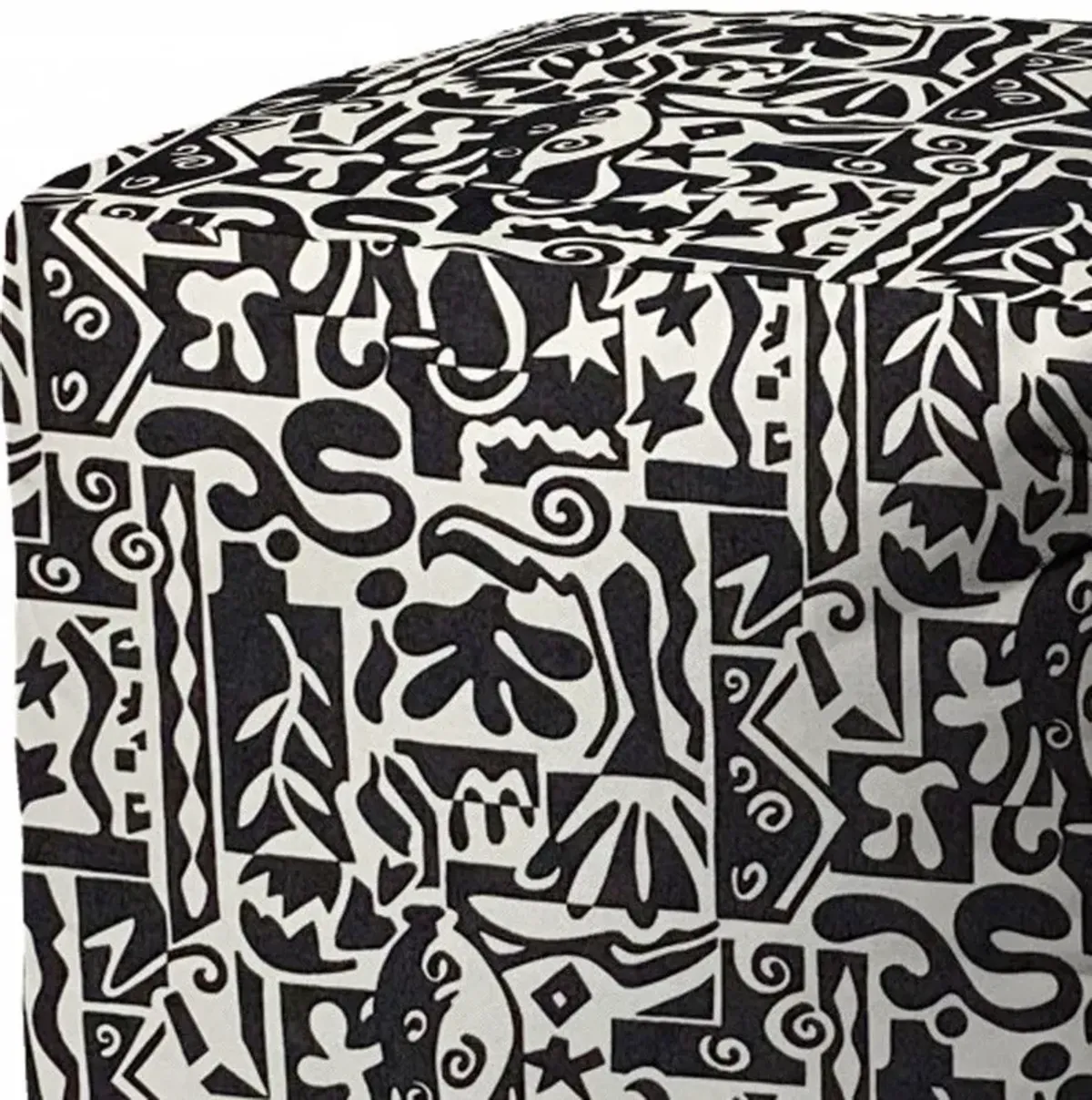 Cube Geometric Indoor Outdoor Pouf Cover - Black