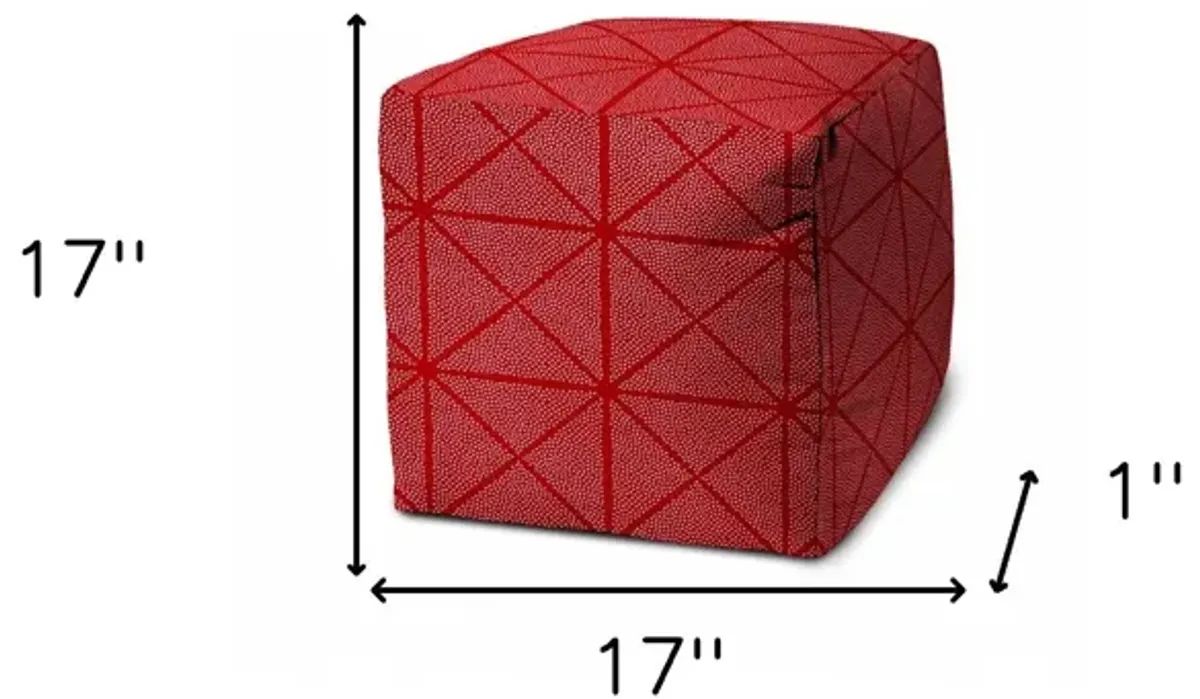 Cube Geometric Indoor Outdoor Pouf Cover - Red