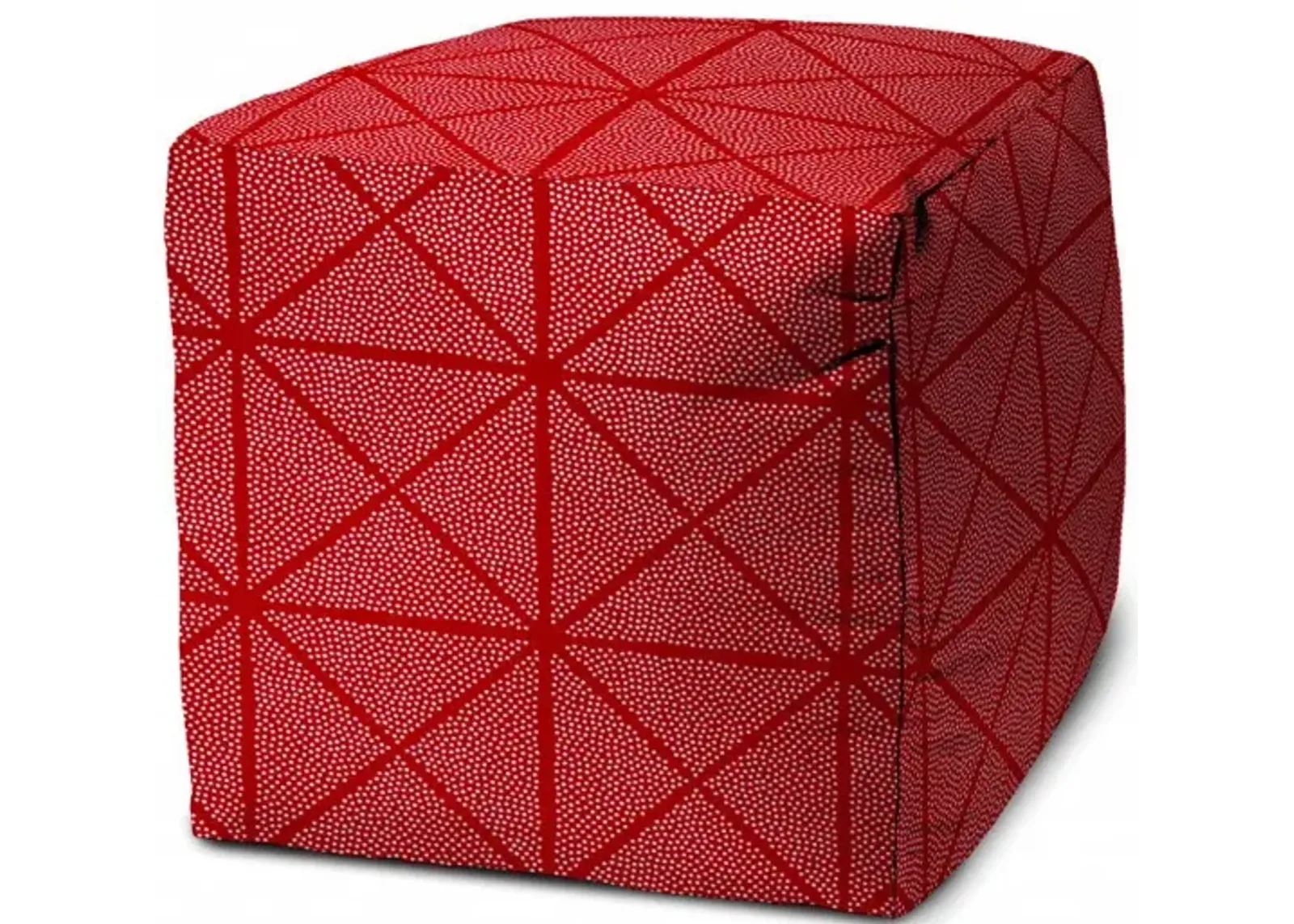 Cube Geometric Indoor Outdoor Pouf Cover - Red