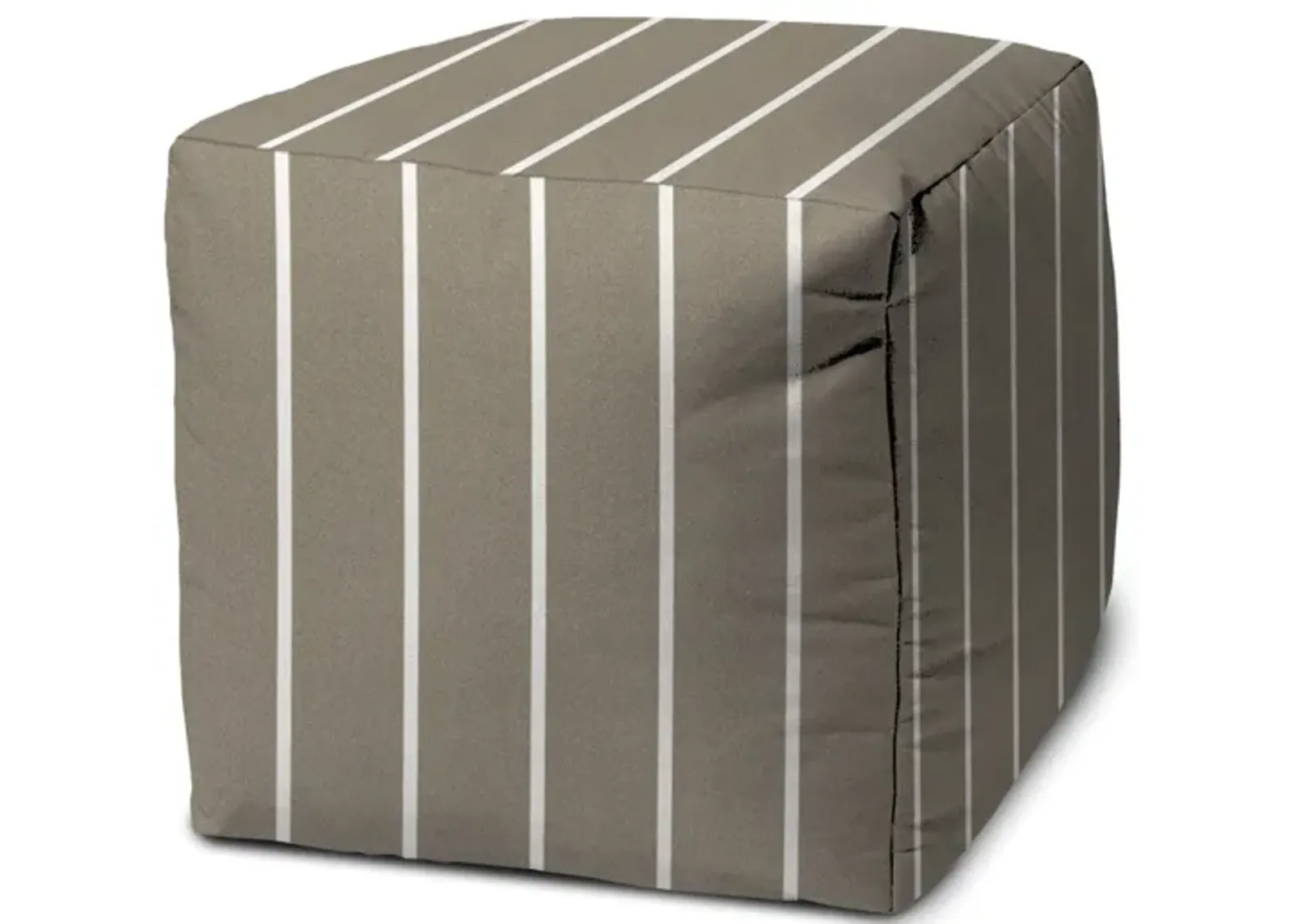 Cube Striped Indoor Outdoor Pouf Cover - Taupe