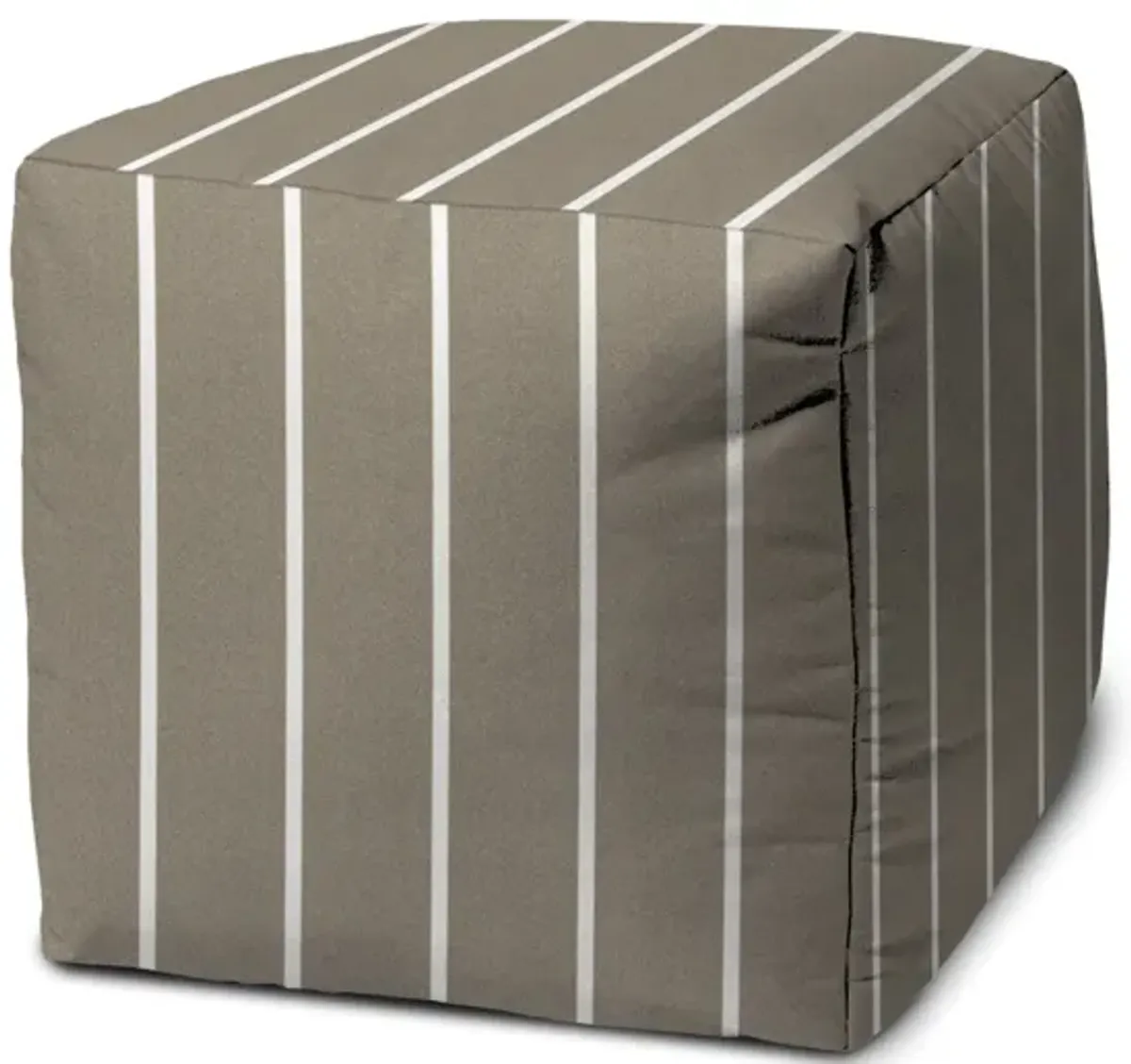 Cube Striped Indoor Outdoor Pouf Cover - Taupe