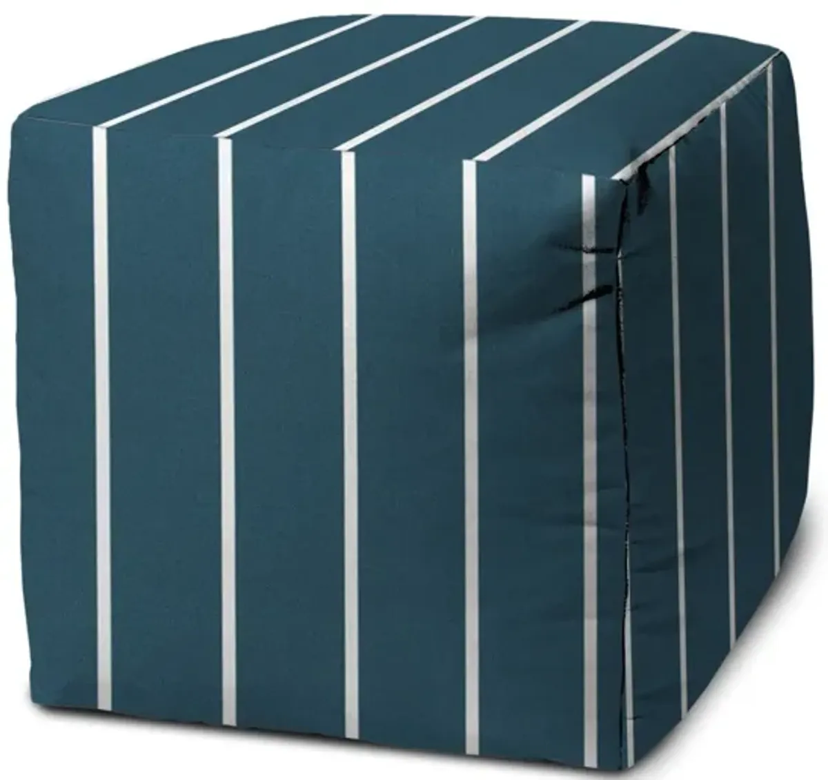 Cube Striped Indoor Outdoor Pouf Cover - Turquoise