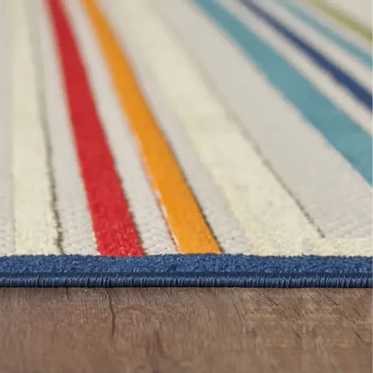 8' X 10' Striped Stain Resistant Indoor / Outdoor Area Rug - Ivory / Blue