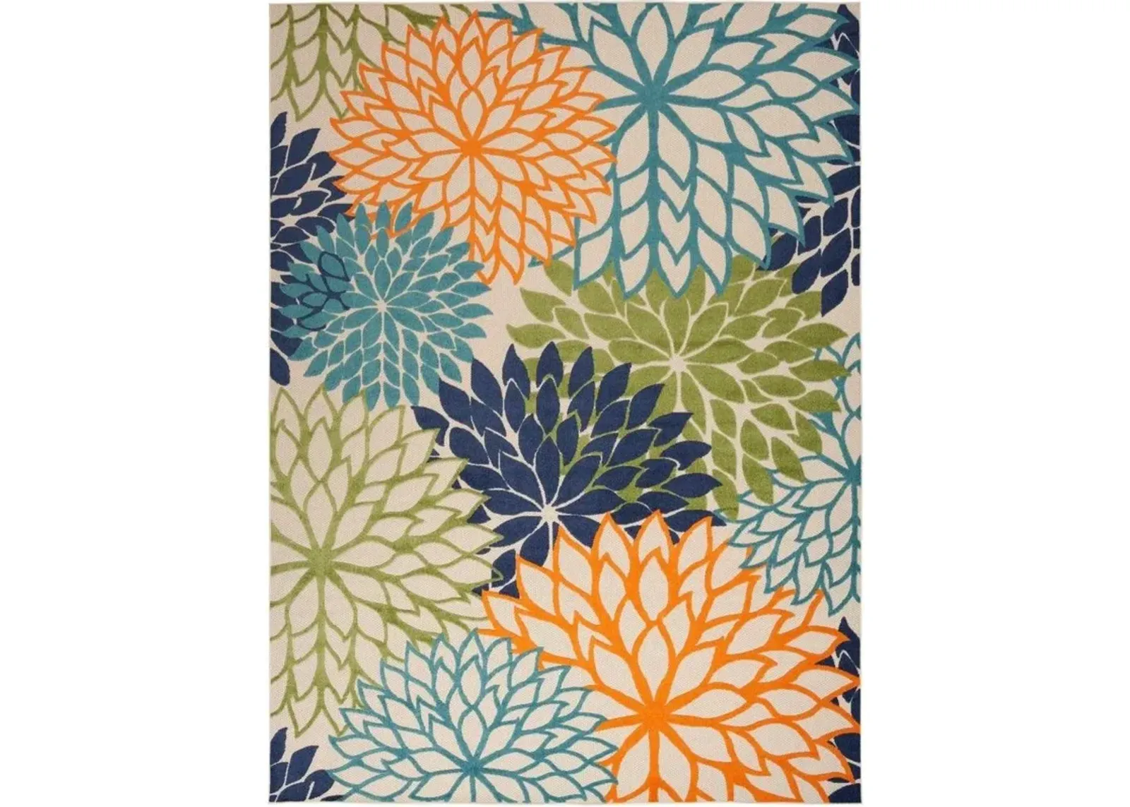 9' X 12' Floral Non Skid Indoor / Outdoor Area Rug - Orange Green / Blue