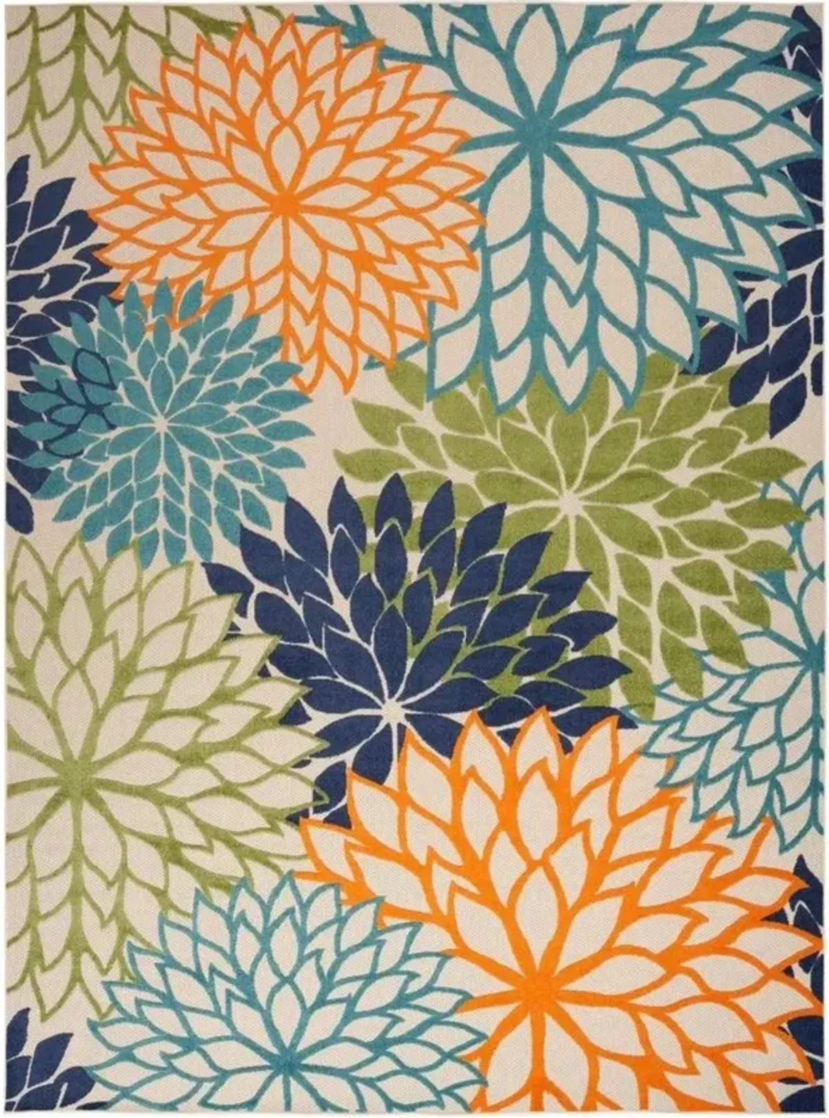 9' X 12' Floral Non Skid Indoor / Outdoor Area Rug - Orange Green / Blue